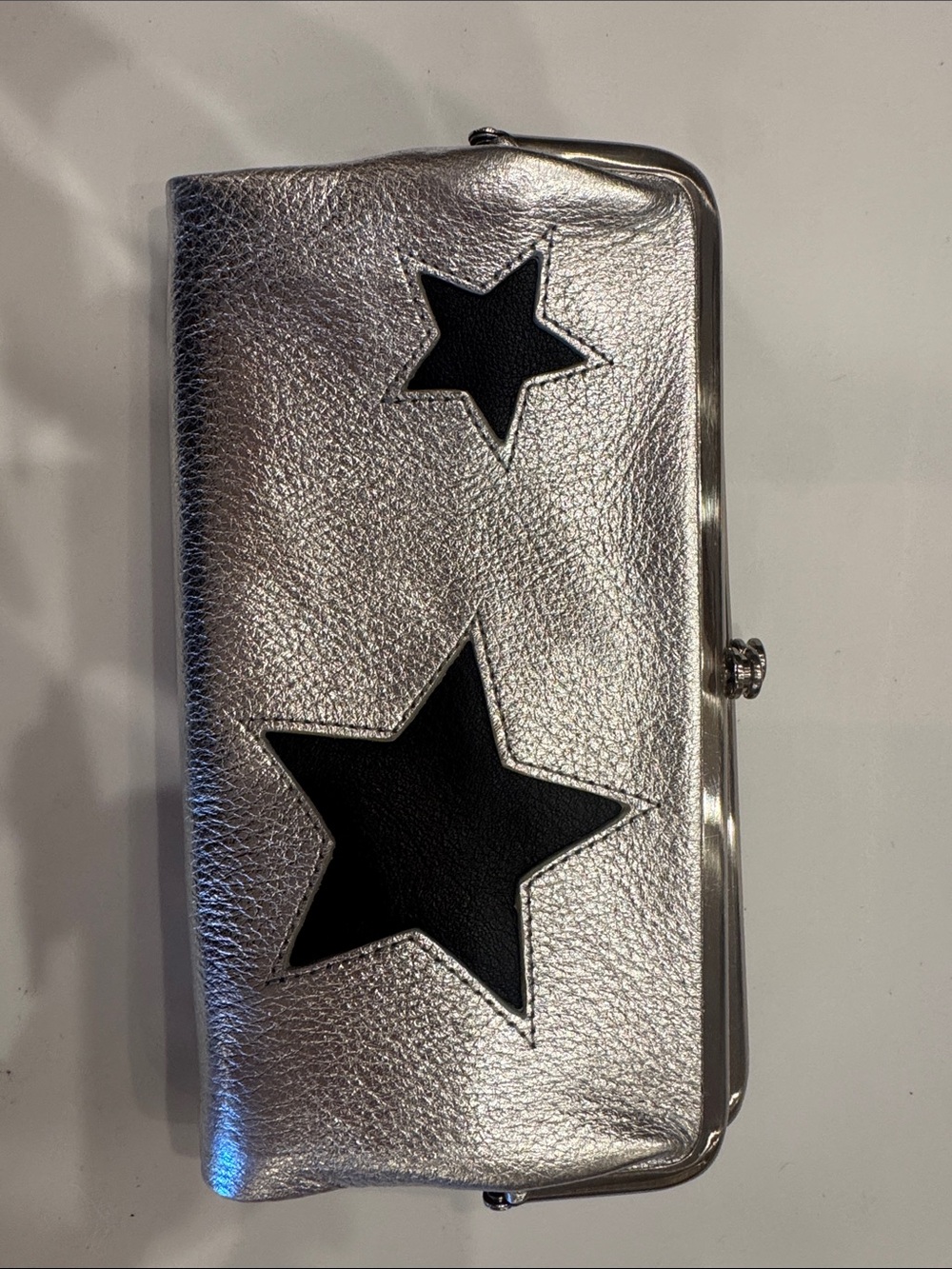 HOBO Metallic Silver Wallet with Black Star Accents